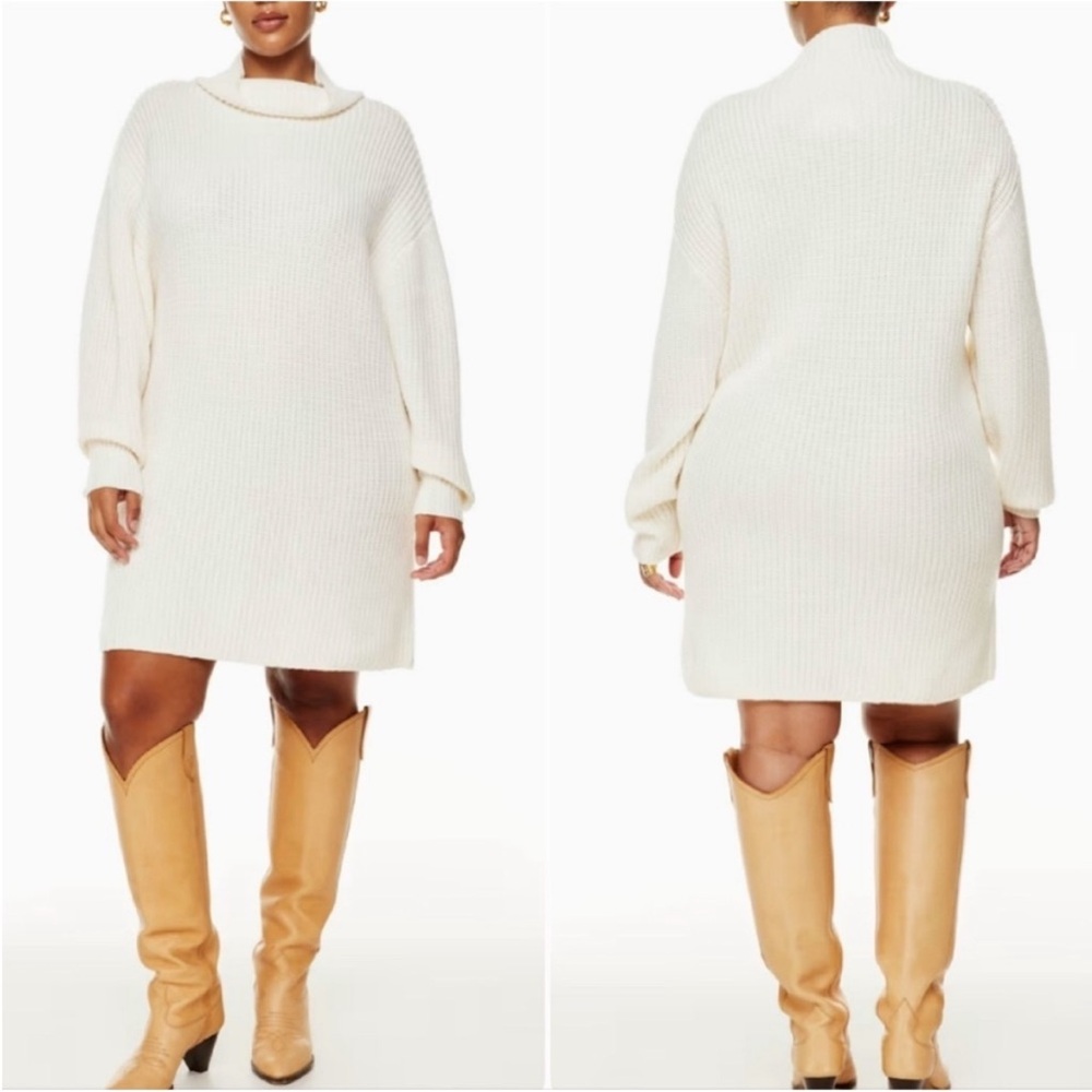 Aritzia Wilfred Montpellier Sweater Dress Merino Wool Turtleneck Cream Size XL